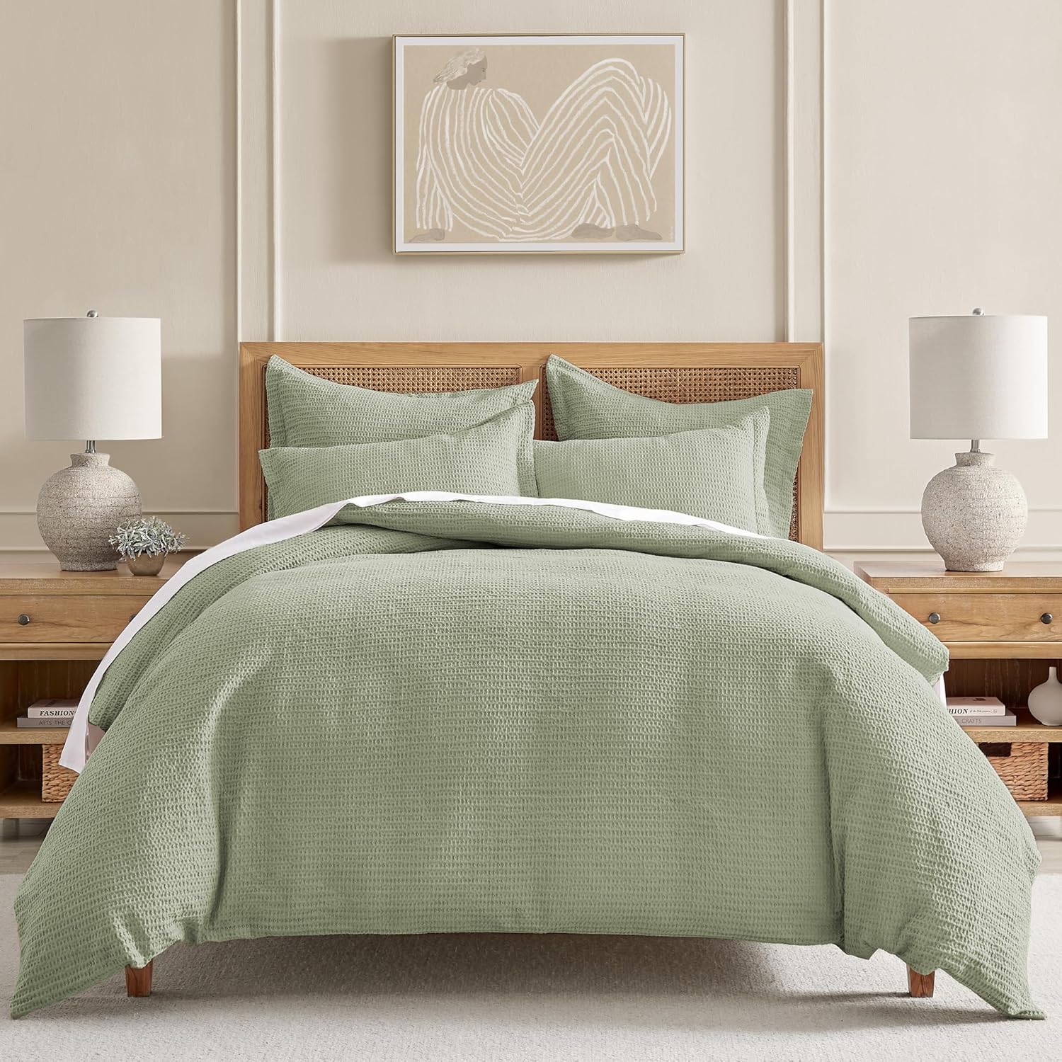 Levtex Home - Cloud Waffle Comforter Set - King Comforter + Two King Pillow Cases - Waffle Weave - Desert Sage - Comforter (106 x 94in.) and Pillow Case (36 x 20in.) - Cotton King/Cal. King Comforter Desert Sage