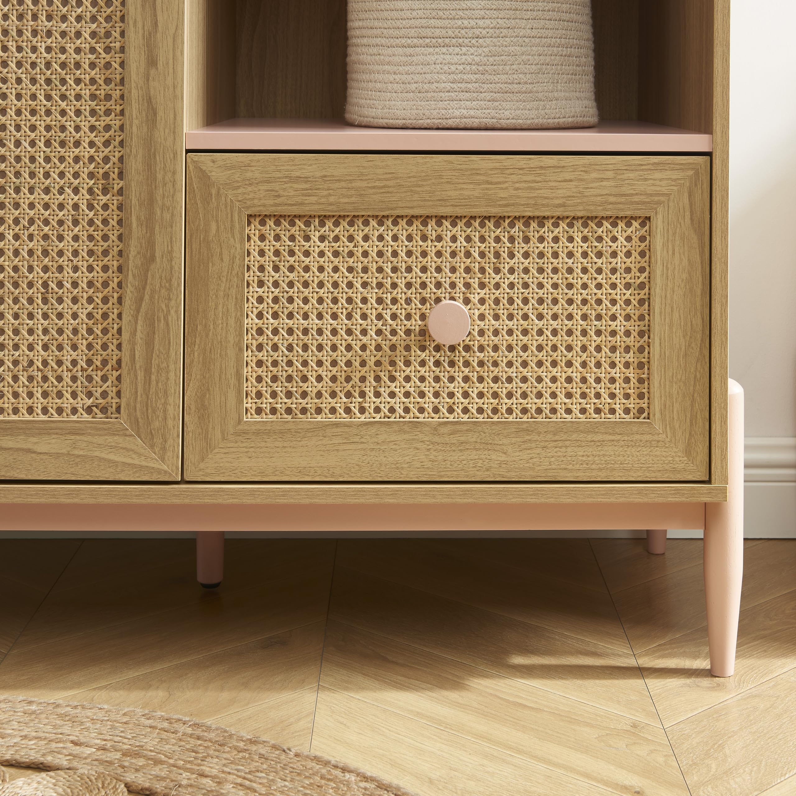 BAÏTA - Armoire Pablo Rose et cannage rotin 1 Porte et 1 tiroir