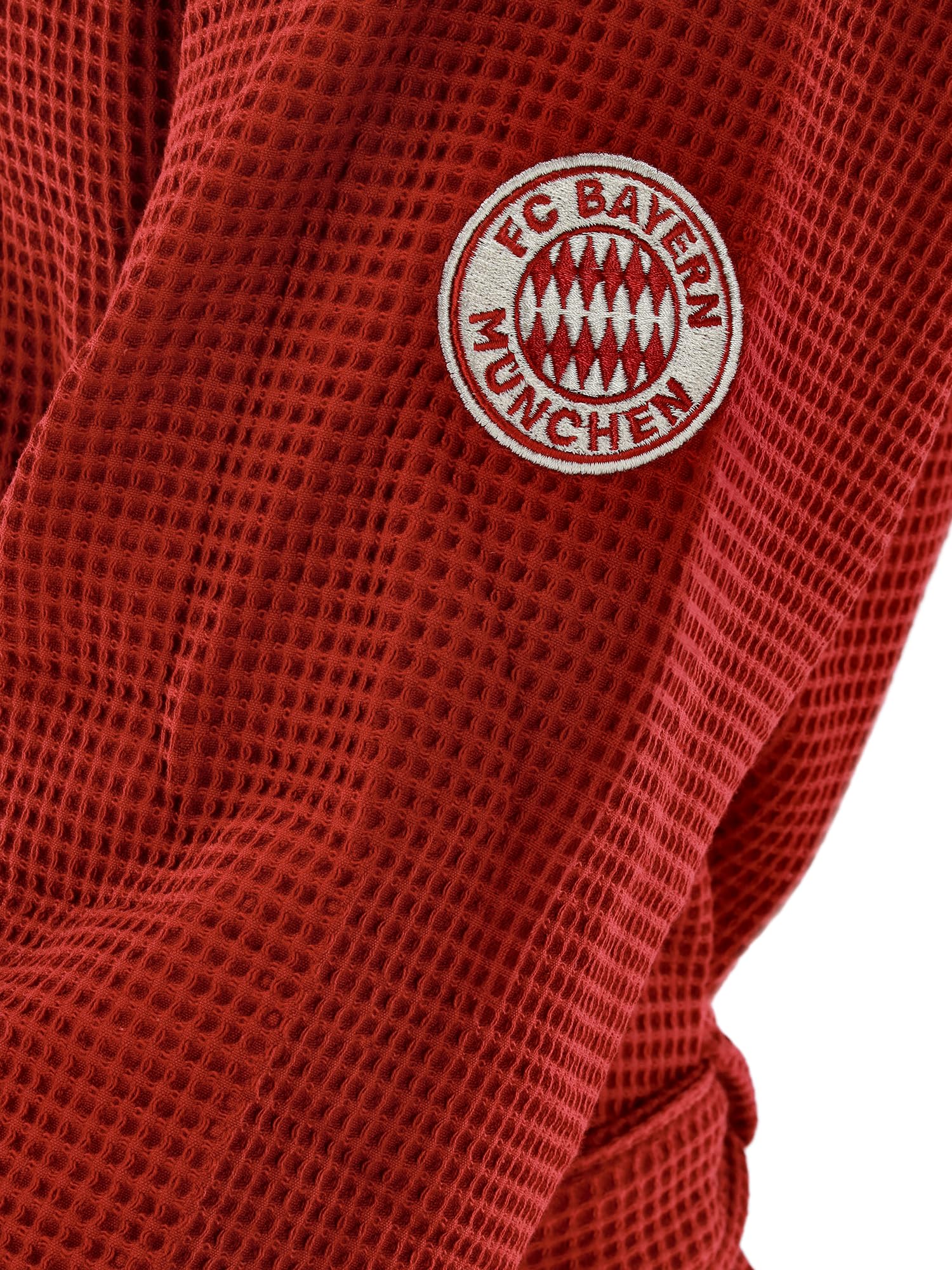 FC Bayern München Bademantel Waffelpiqué Unisex (Rot) I Leichter Bademantel für Damen & Herren mit Schalkragen & gesticktem Logo I Offiziell lizenziert
