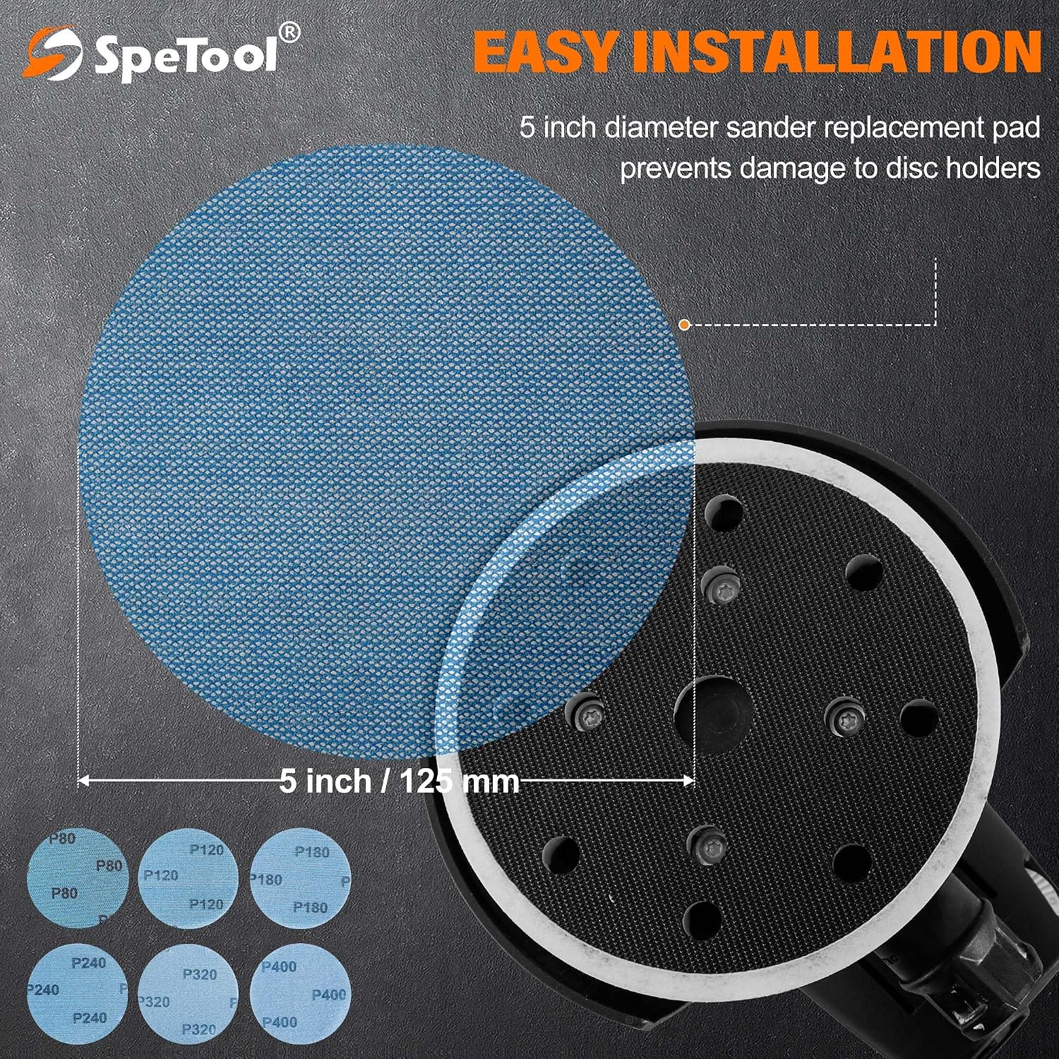 SpeTool 5 Inch Sanding Disc Net 80 Grits, Ceramic Aluminum Oxide 30 Pieces Mesh Sandpaper, Hook and Loop Design Compatible with Random Orbital Sander for Dustless Processing of Wood, Drywall, Matel