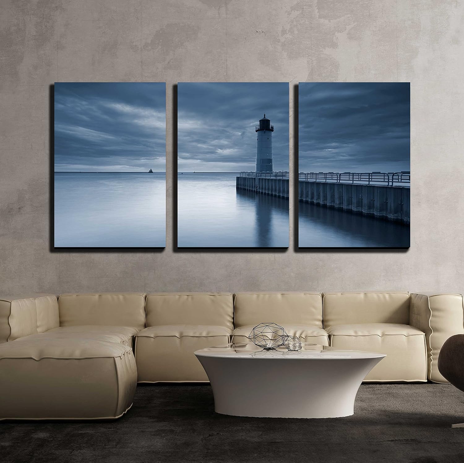 Amazon.com: wall26 - 3 Piece Canvas Wall Art - Milwaukee Lighthouse ...