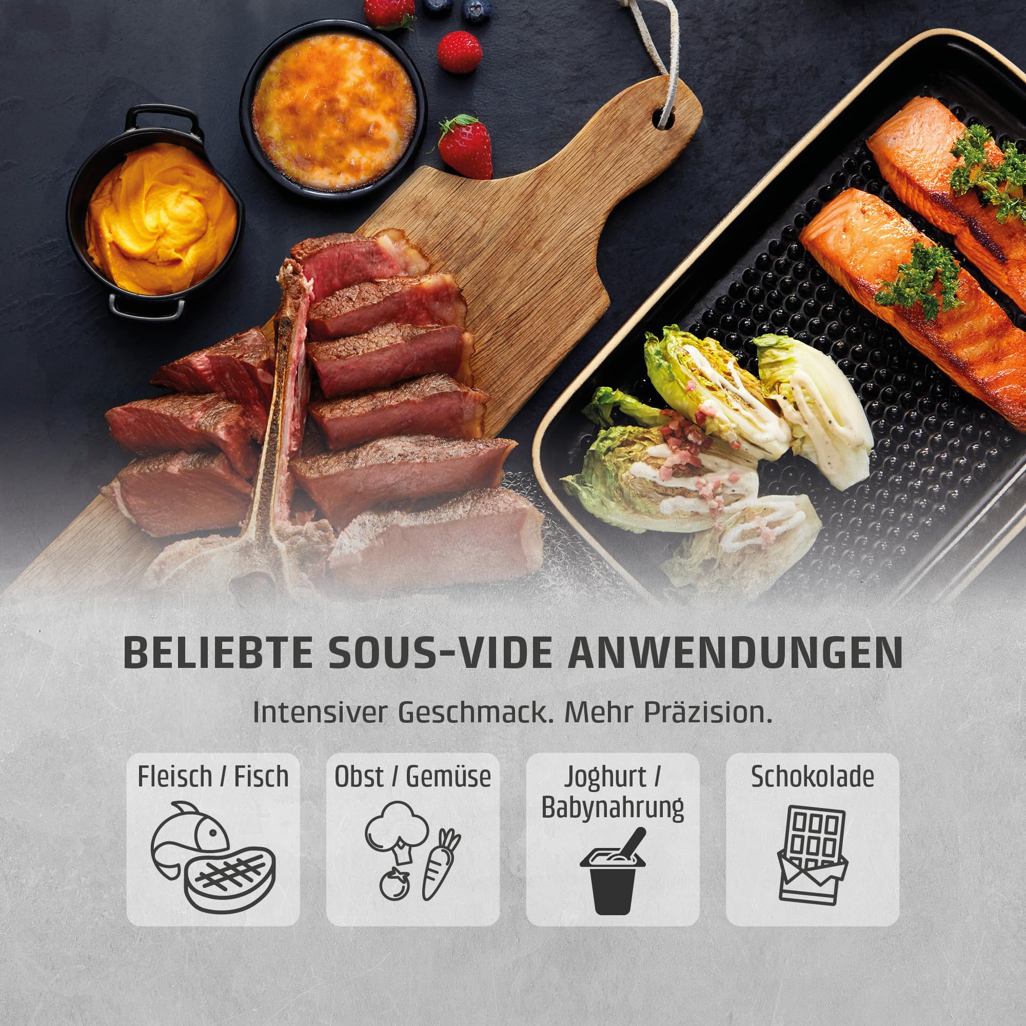 CASO SV400 Sous Vide Stick, Testsieger Haus & Garten Test für Behälter bis 20l Volumen, 25-90°C in 0,5°C Schritten, IPX7, platzsparendes Design