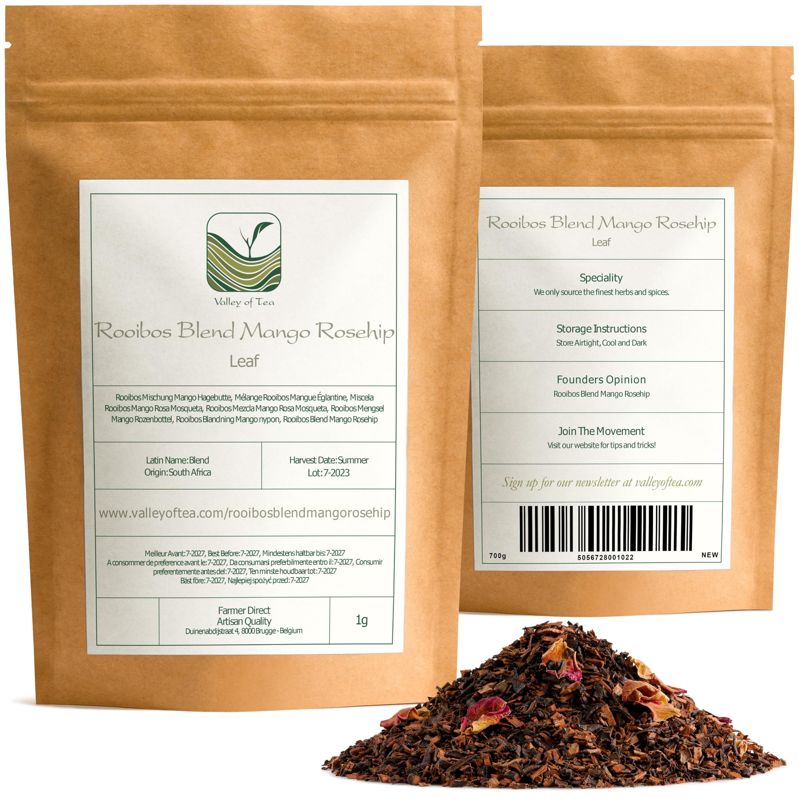 Rooibos Mango Escaramujo Mezcla - Redbush Afrutado Hoja Suelta Sudáfrica | combina sabor tropical dulce con notas ácidas perfectas para infusión fría o caliente