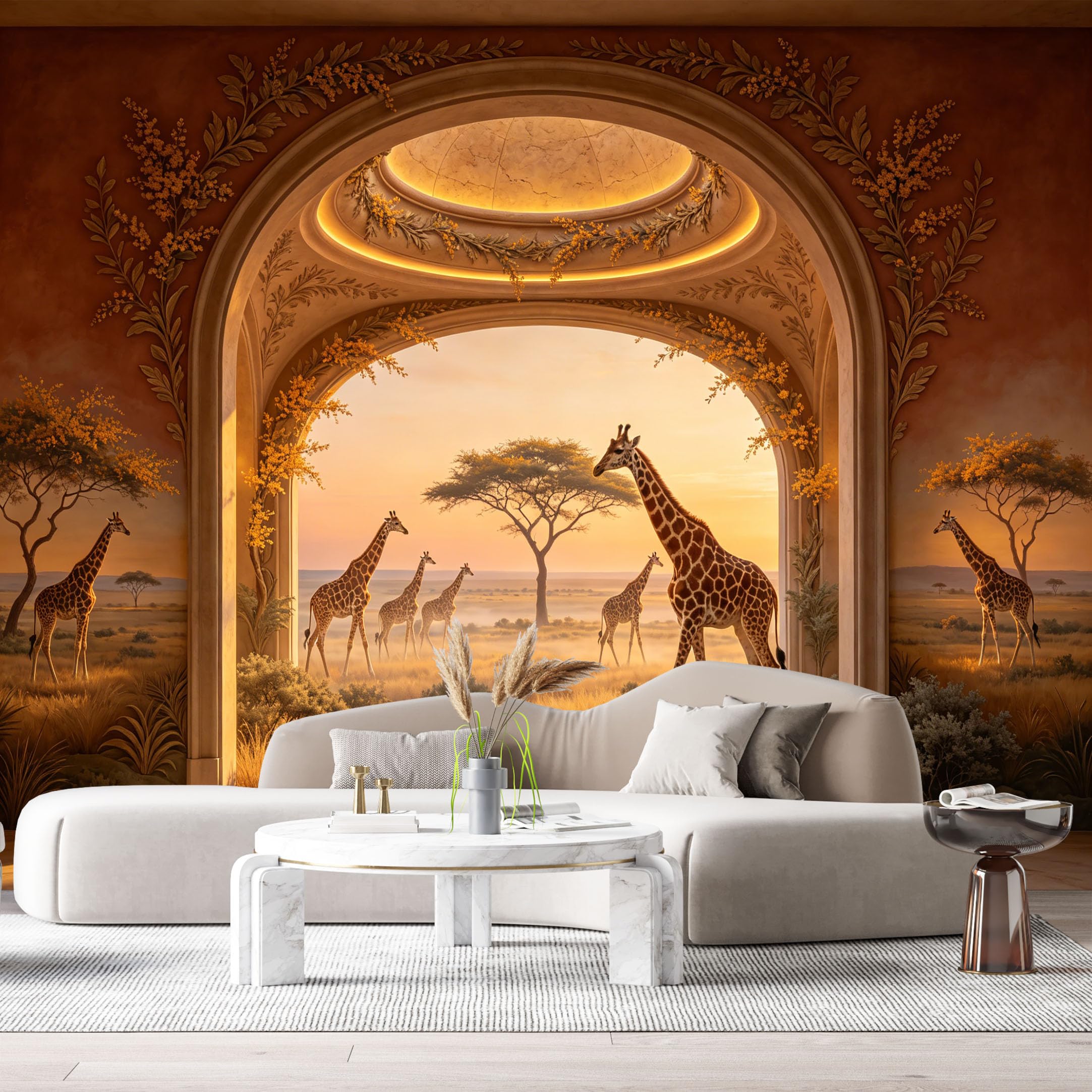 Custom Size Wall Murals Savannah Giraffe Sunset Landscape 3D Trompe L'Oeil SelfAdhesiveWall Fabric Removable Wallpaper Wall Decor for Living Room Bedroom Bathroom