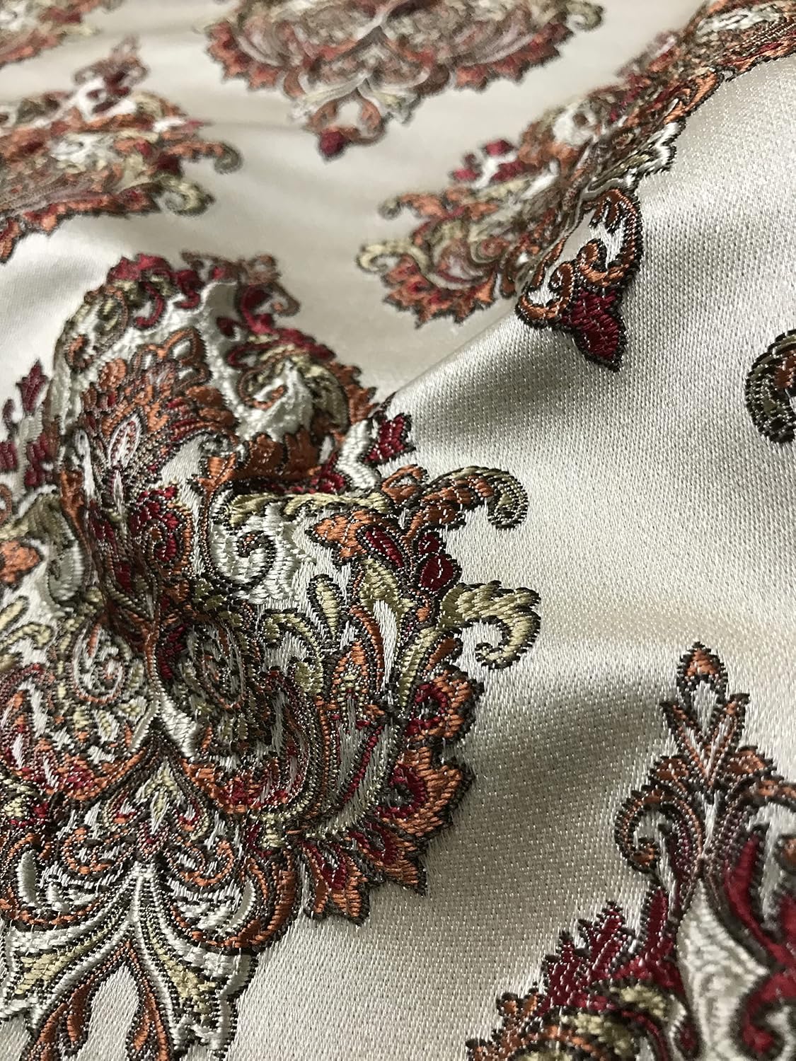 Luxurious Woven Jacquard Damask Motif Design Furnishing Fabric for Upholstery Window Treatments Craft - Renaissance Rococo Victorian - 54" Width - Fabric by The Yard (Orangish Red)