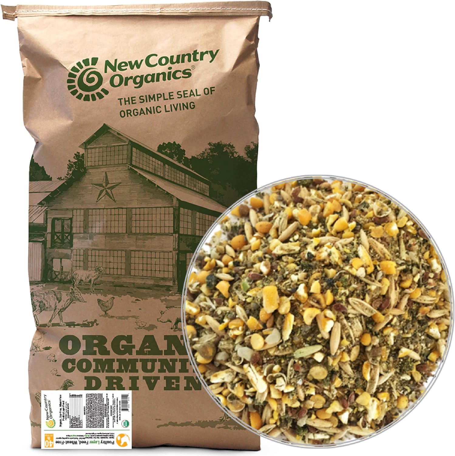 Alimento orgánico para pollos sin trigo 40 lbs