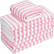 8 Pack Microfibre Tea Towels, Super Absorbent, Soft and Thick Kitchen Towels, Check designed with Hanging Loops, 65 x 45 cm, Pink