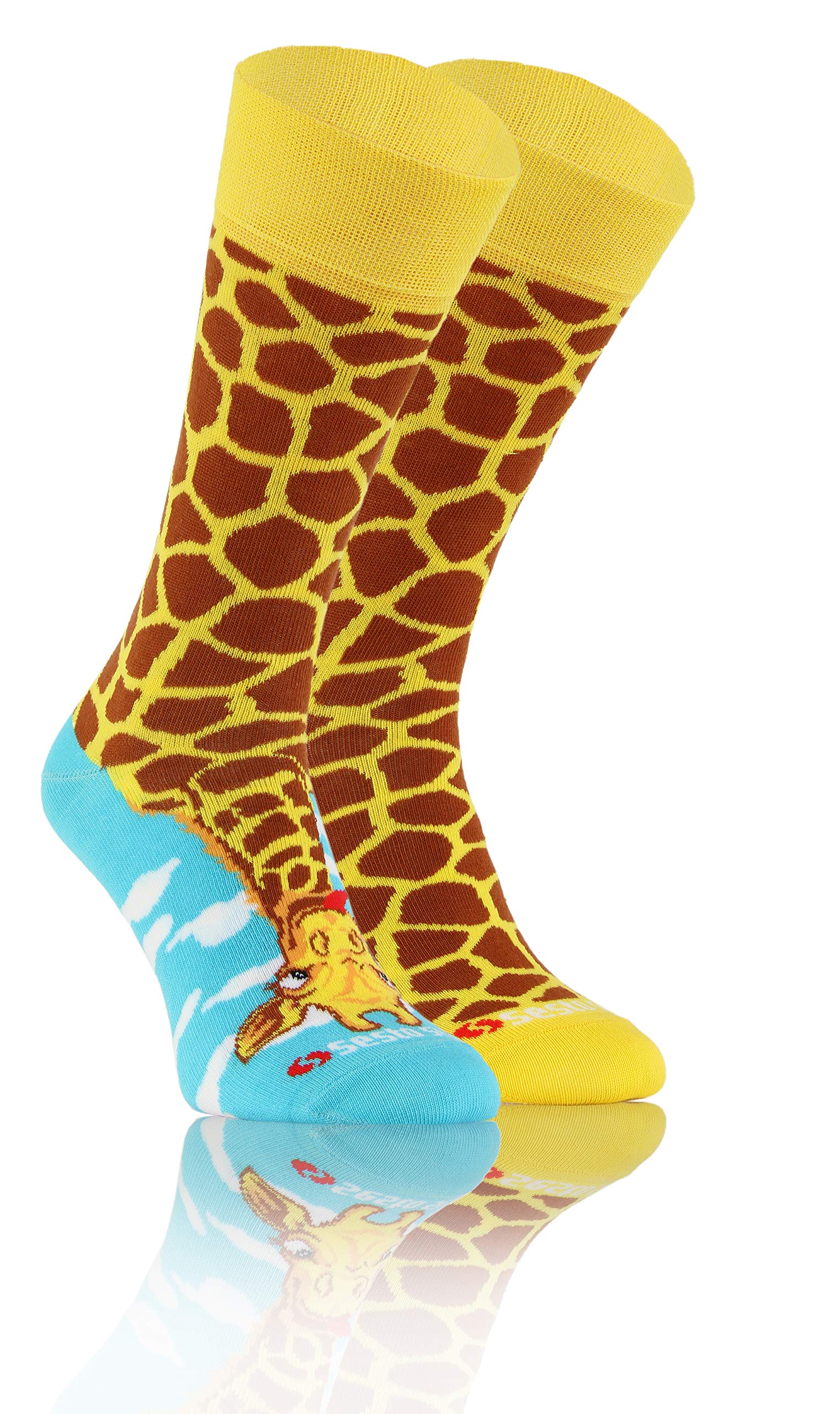 Sesto Senso Funny Socks Women Men Cotton Fancy Patterned Colourful Crazy Oddsocks Mid Calf Socks Patches Animals 39-42 7-10 Giraffe
