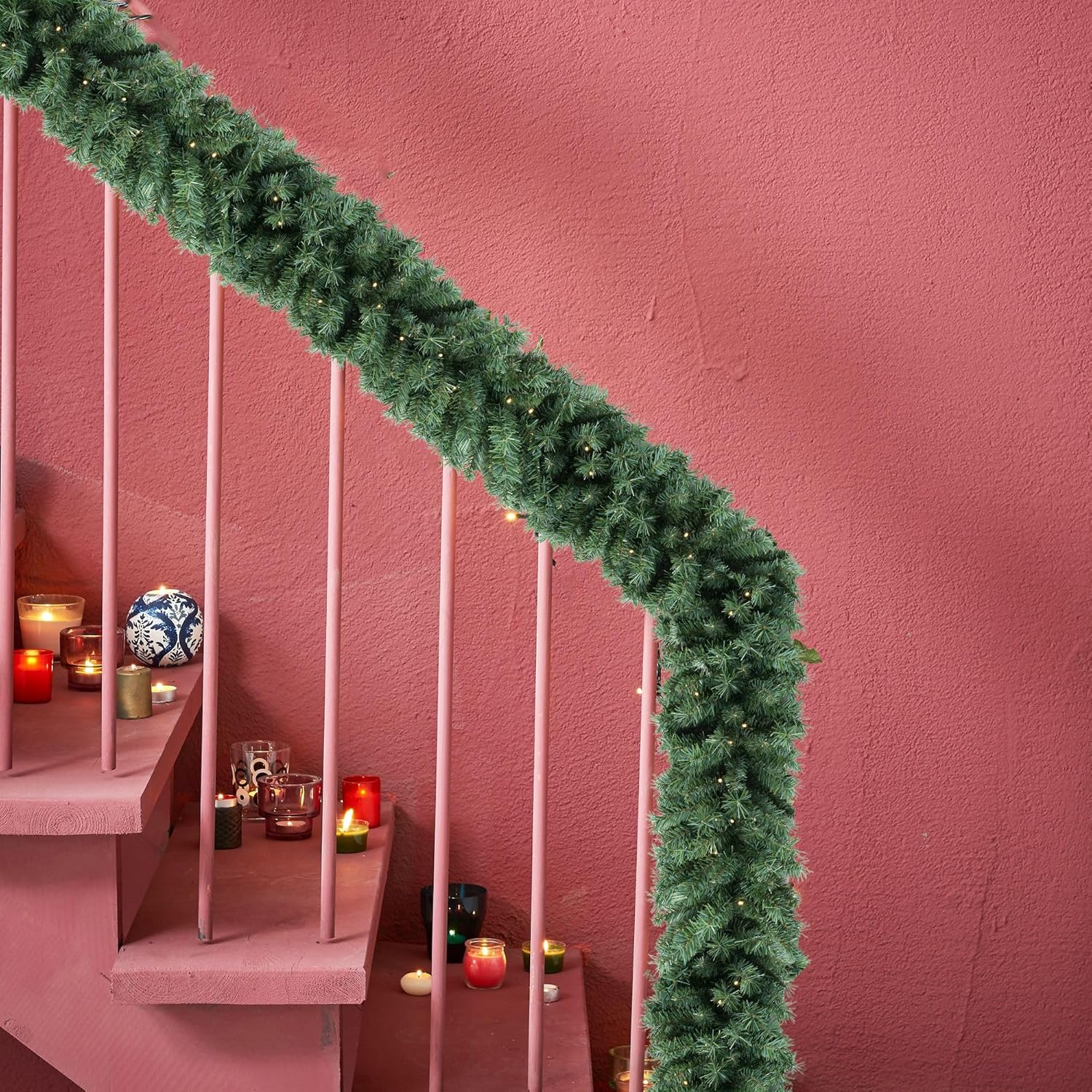 Christmas Garland 9ft with 50 Led, 330 Tips Prelit Fraser Fir Garland with 50 LED Lights, Lush and Classics Green Style for Indoor Outdoor Home Xmas Decoration - Image 6