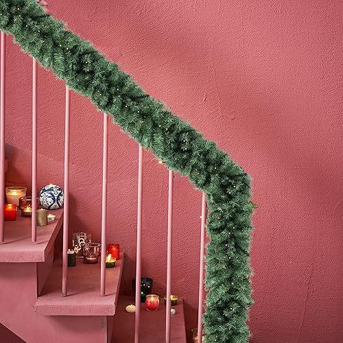 Miniatura 6 de Guirnalda de Navidad de 9 pies con 50 luces LED, 330 puntas preiluminadas con 50 luces LED, estilo verde exuberante y clásico, para decoración de