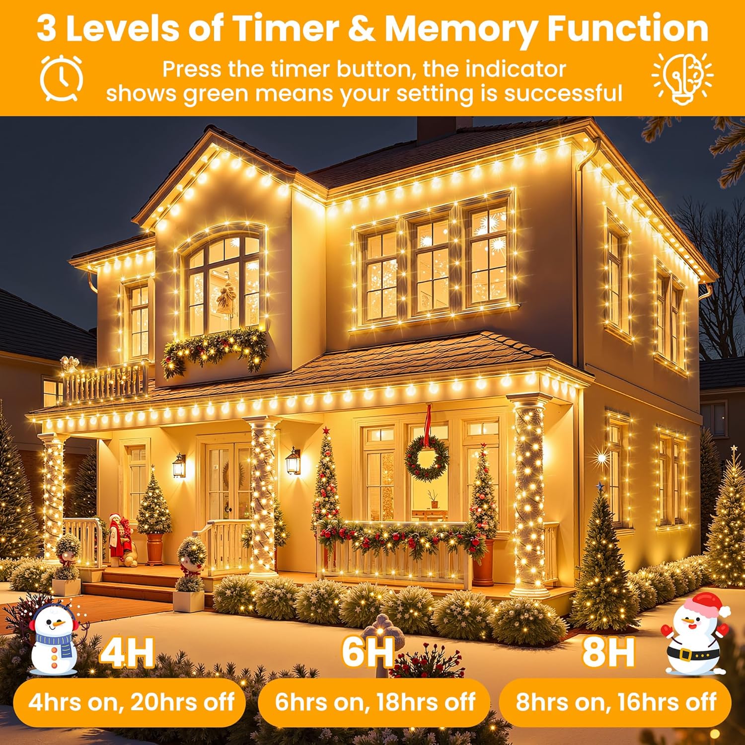 Larkvue 394FT 1200 LEDs String Lights with Remote, Waterproof Dimmable 8 Modes Christmas Tree Fairy Rope Light with Timer & Memory Function-Warm White