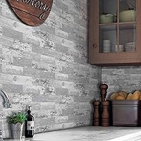 Vista 18 de DEWOO 20 hojas de azulejos de pared autoadhesivos estilo rustico para despegar y pegar para cocina estilo granja, aspecto de madera sintética