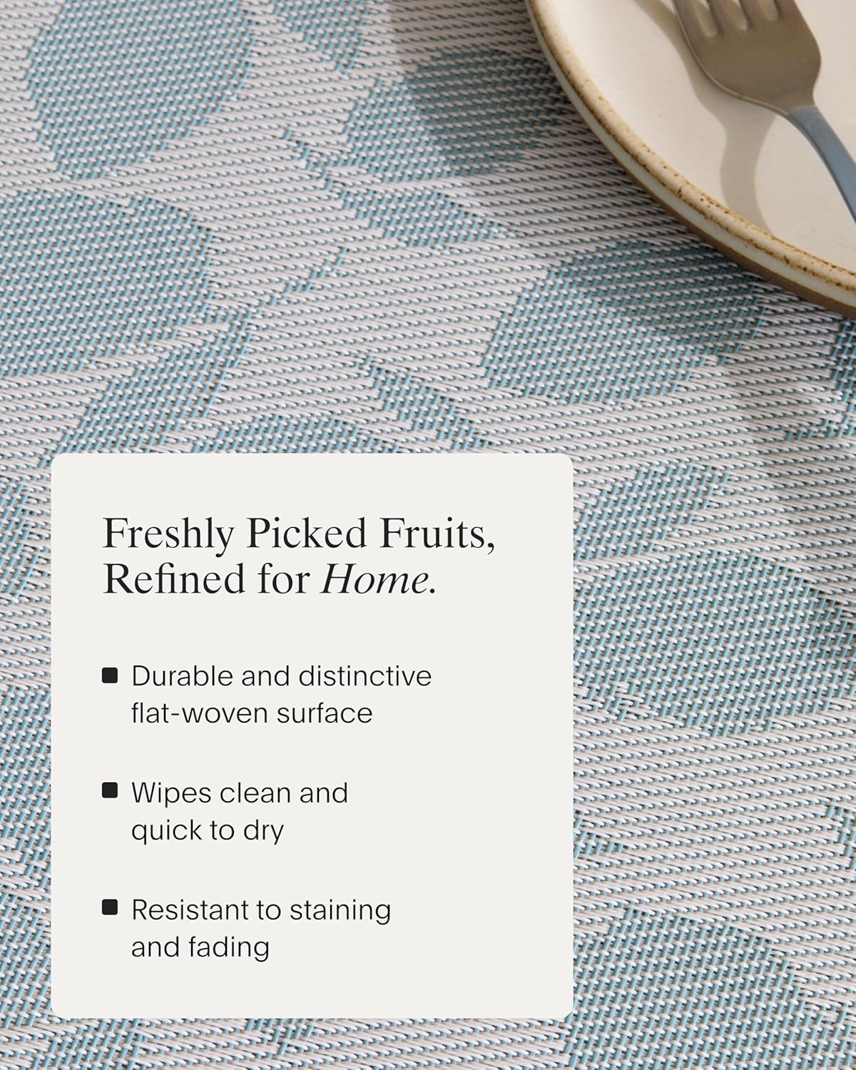 Martha by Martha Stewart | Chilewich Lemon Leaves Round Woven Placemats - 15” Dining Table Mats - Reusable, Stain-Resistant, Indoor/Outdoor Tabletop Protection - Robins Egg