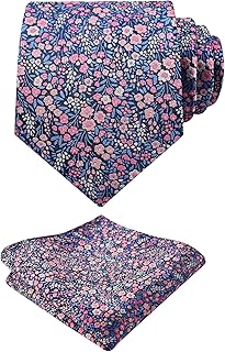 Mens 3.15inches Floral Tie with Flower Printed Handkerchief Colorful Tie...