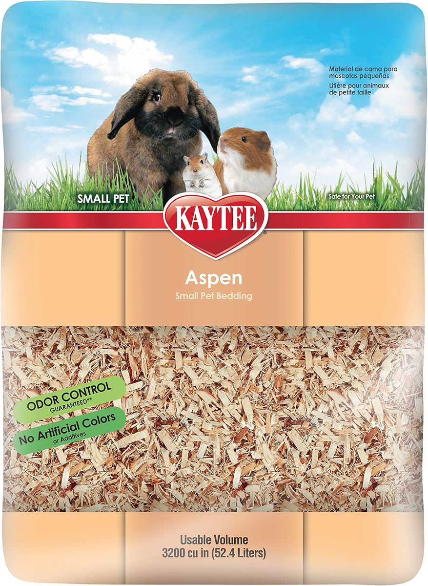 Ropa de cama Kaytee Aspen para animales pequeños, 52.4 litros | Menos desorden. Ropa de cama de hámster de álamo. 99,9% de virutas de madera sin polvo, ropa de cama de cobaya, sin aceites aromáticos