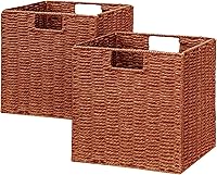Vista 9 de Vagusicc Cesta de almacenamiento de mimbre, juego de 2 cestas de almacenamiento tejidas a mano para estantes con asas, organizador de cubos