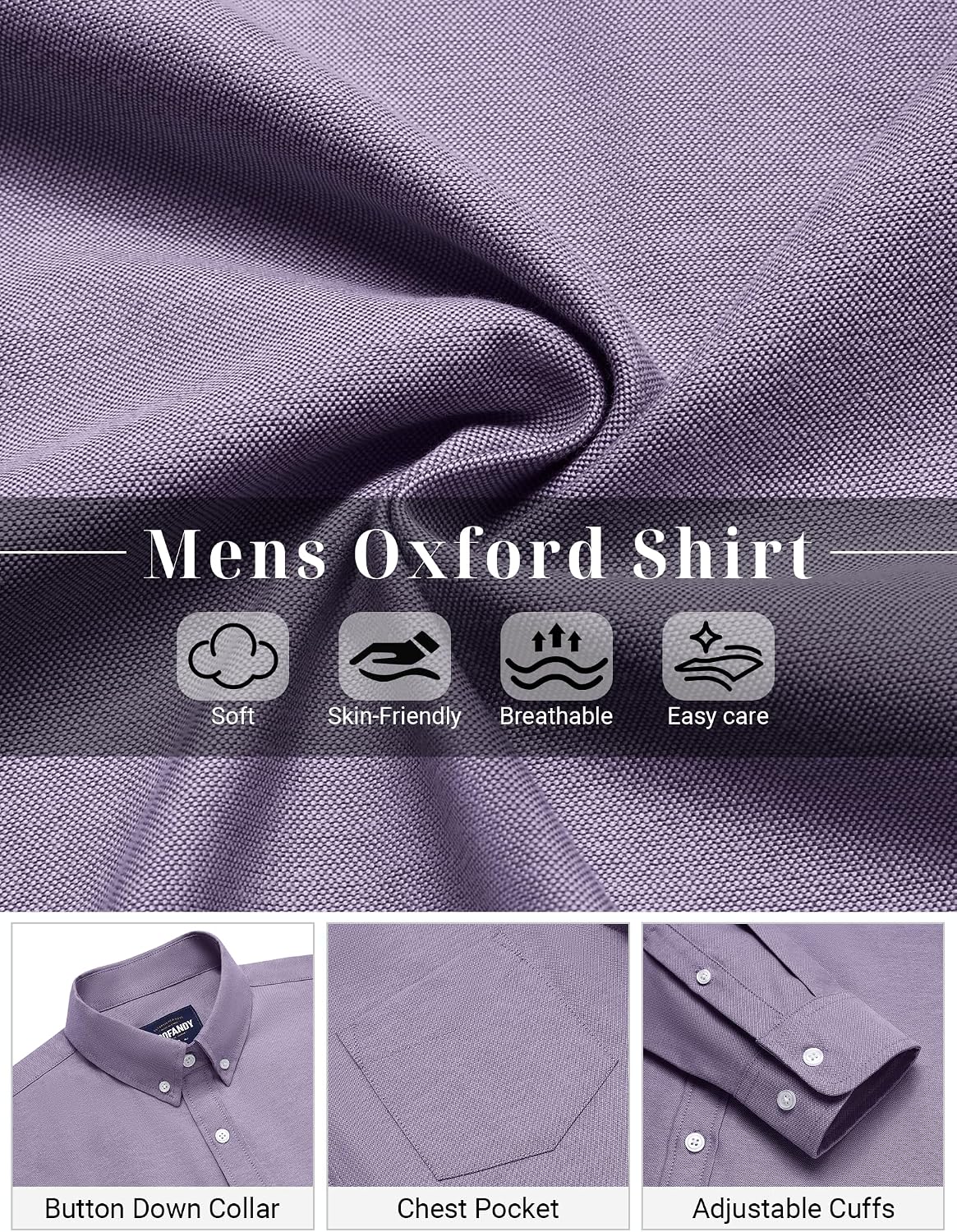 COOFANDY Mens Cotton Oxford Shirt Long Sleeve Dress Shirt Button Down Work Casual Shirts with Pocket