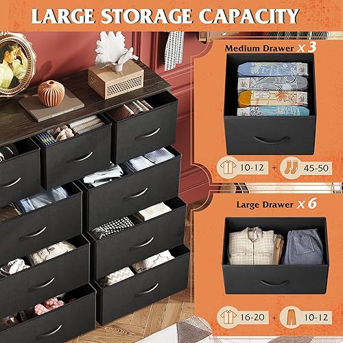 Miniatura 4 de WLIVE Cajonera de tela de 9 cajones, torre de almacenamiento para dormitorio, pasillo, entrada, armario, unidad organizadora de cajones altos