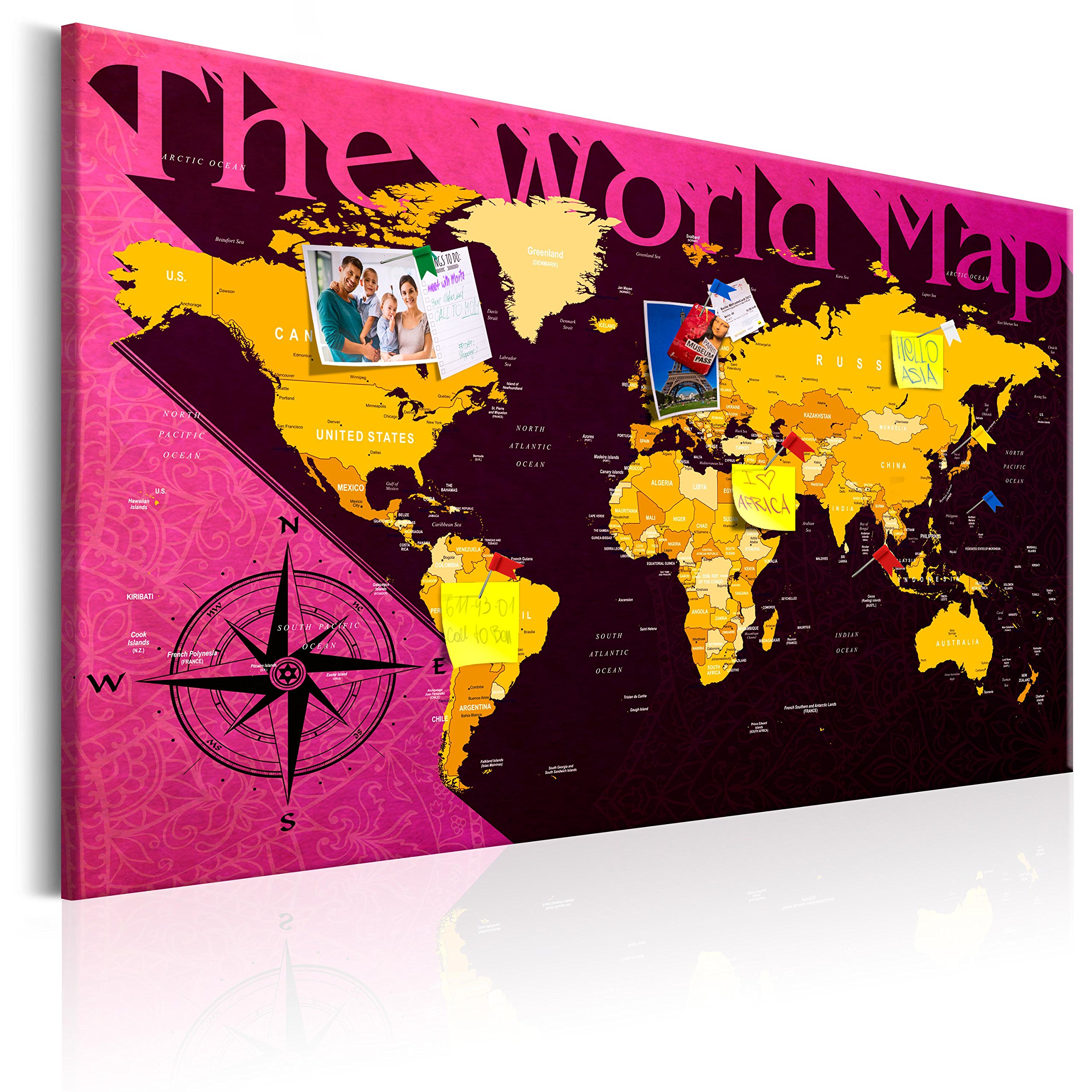 murando Pin Board World Map 120x80 cm/48"x32" 1 piece