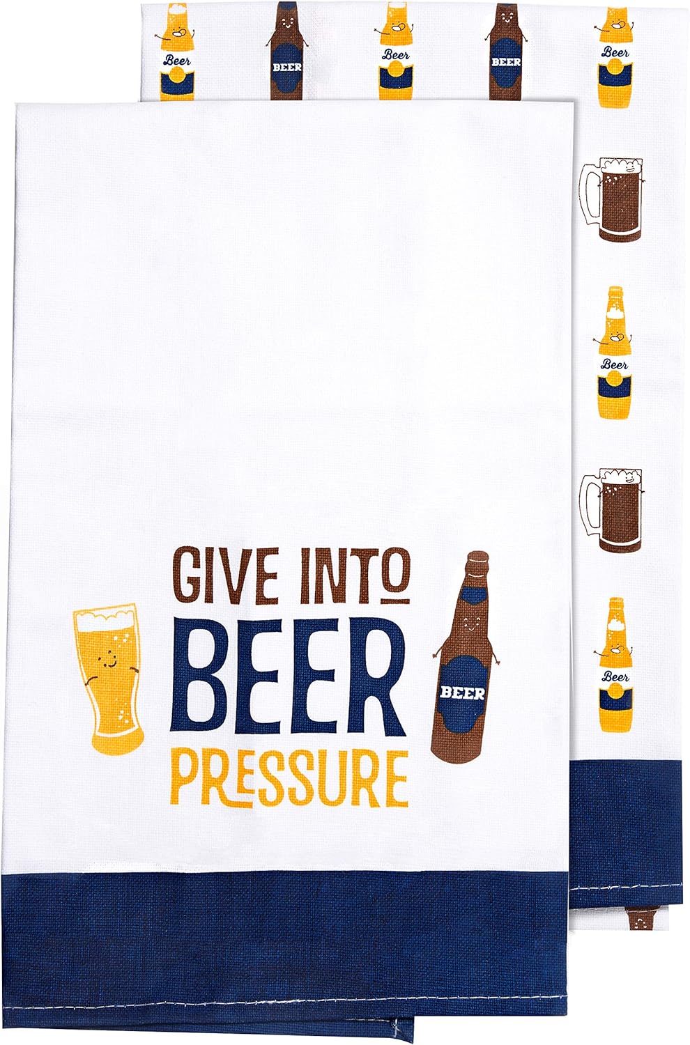 Pavilion Gift Company Give Into Beer Pressure-Set of 2 Text & Patterned Decorative Tea Towels, Blue