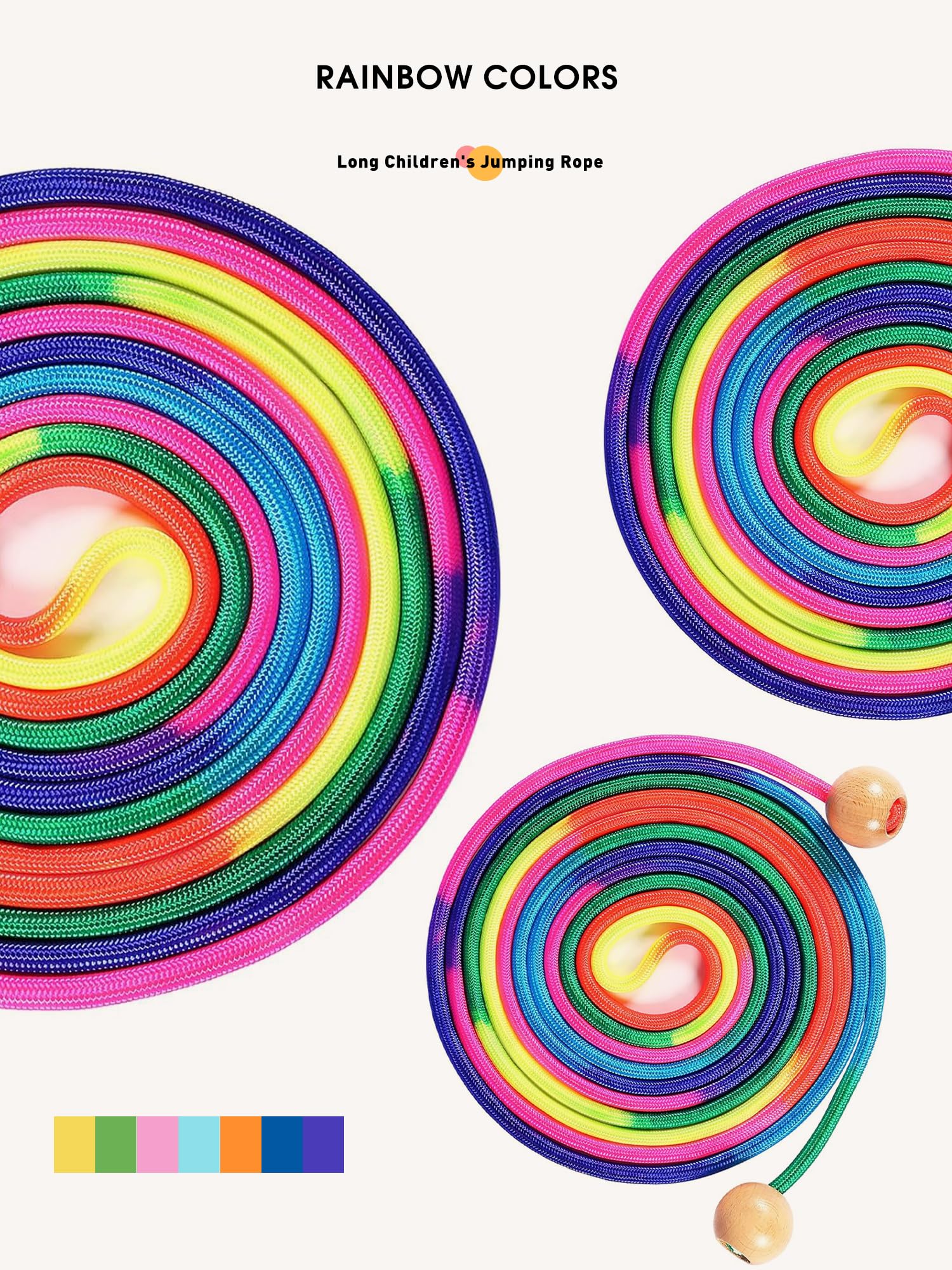 Cuerda de Saltar Niños 5m – Cuerda Larga Multijugador, Cuerda Arcoíris con Mangos de Madera, Skipping Rope para Niñas & Niños de 6 8 10 Años, Juegos de Grupo Escuela Familia