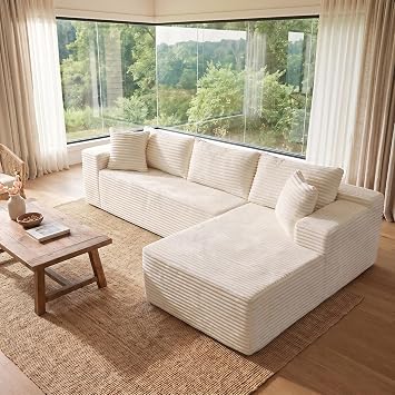 Boneless Couch Modular Sectional Sofa Cloud Couch | Oversized Deep-Seat Wide-Wale Corduroy L-Shaped Sectional Couch for Living Room, Apartment and Family Room