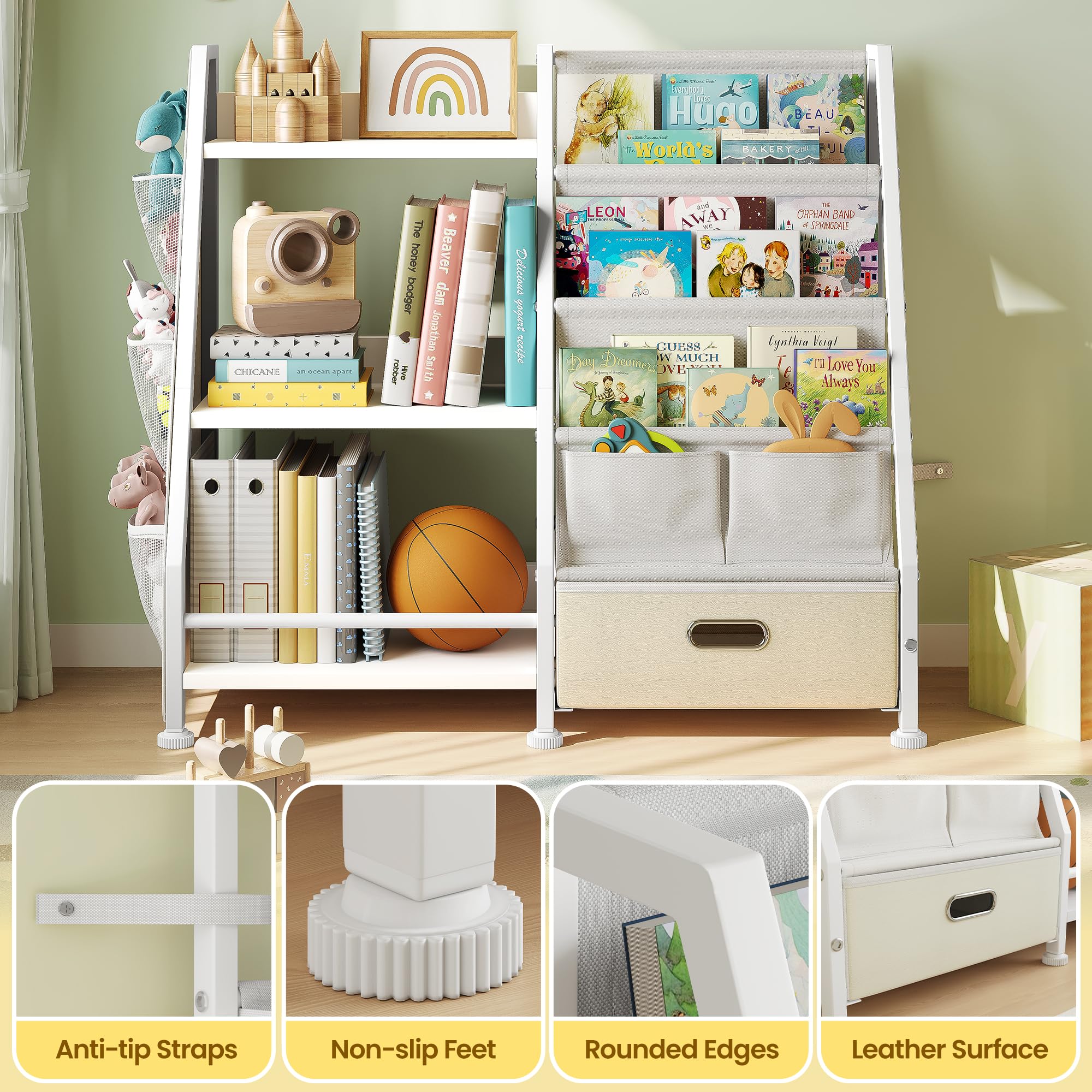 GoTiling Libreria Scaffale Portagiochi per Bambini: Montessori Scaffale a 3 Livelli con Cassetto - Mensole per Libri e Giocattoli per Cameretta