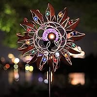 HDNICEZM 75" Solar Kinetic Wind Spinner with Multi-Color LED Glass Ball - Dual Direction Spinning Garden Lawn Decor