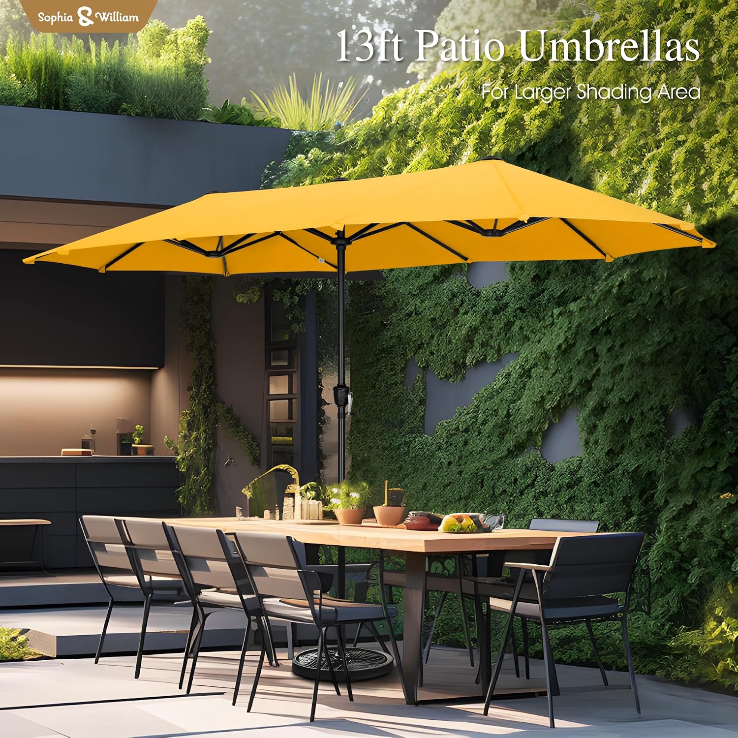 Sophia & William 13ft Outdoor Patio Umbrella for Table, Large Double-sided Umbrella for Garden, Deck, Pool, Golden Yellow