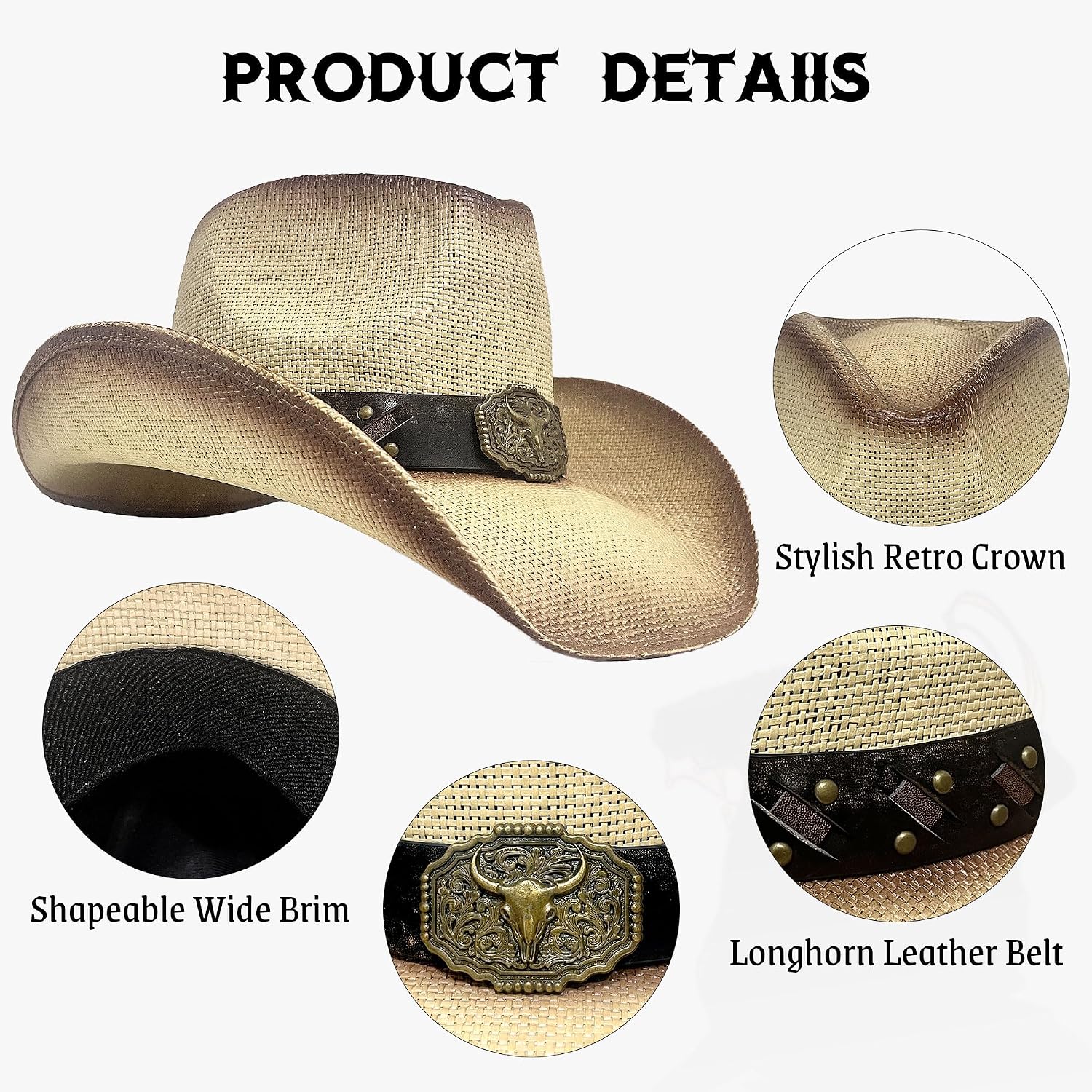 Wildarms Men's Western Cowboy Hat Classic Straw Style with Curved Brim for Outdoor, Rodeo & Party Wear