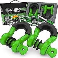 Rhino USA D-Ring Shackles 2-Pack - 41,850 lb Break Strength 3/4" Heavy Duty Off-Road Recovery Shackles w/ 7/8" Pin (Green)