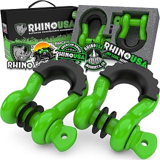 Rhino USA D-Ring Shackles 2-Pack - 41,850 lb Break Strength 3/4" Heavy Duty Off-Road Recovery Shackles w/ 7/8" Pin (Green)