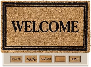 Kelarea Front Door Mat with Heavy Duty Backing, Natural Coir, 17x 30 in | Welcome Printed, Non-Slip, Traps Dirt and Mud, Easy Clean, Weather Resistant, Indoor Outdoor Entrance Porch