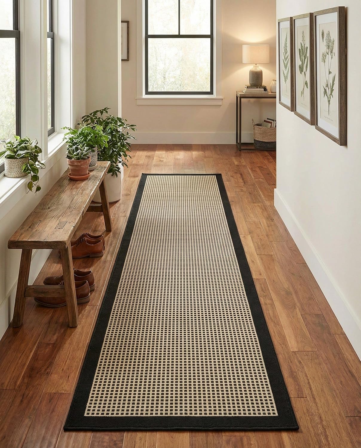 Rugs.com - Outdoor Border Rug – 12 Ft Runner Black Indoor/Outdoor Rug – Washable Flatweave Runner for Patios, Decks, and Porches
