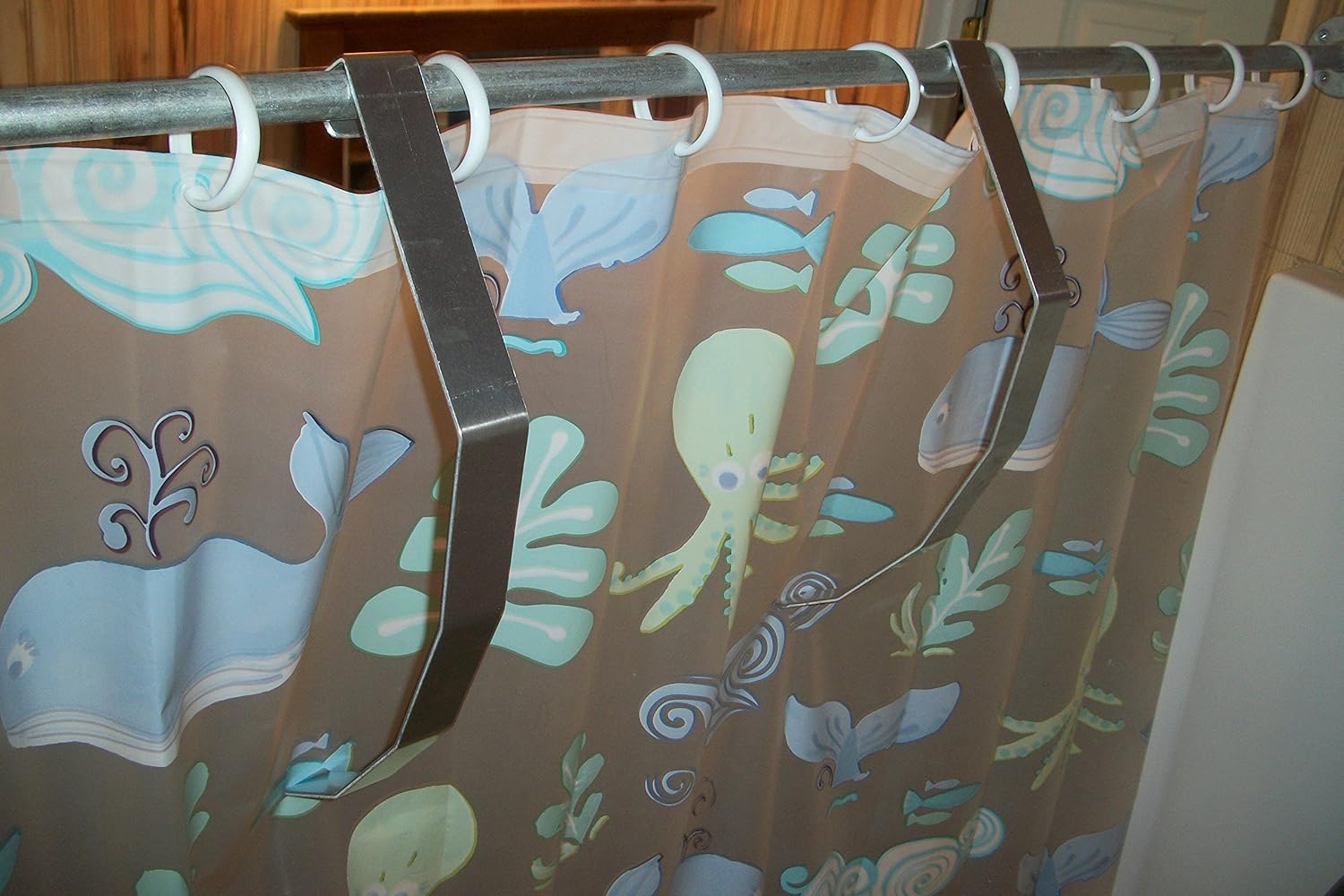 Shower Curtain Liner Cling Blowing Windproof Stop Braces Lightweight Aluminum Easy on Easy Off Eliminates Magnets & Suction Cups