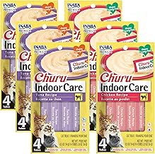 INABA Churu for Cats, Functional, Creamy Lickable Purée Cat Treat for Indoor Care and Hairball Control, 0.5 Ounces Each, 24 Tubes (4 per Pack), 2 Flavor Tuna and Chicken Variety Pack