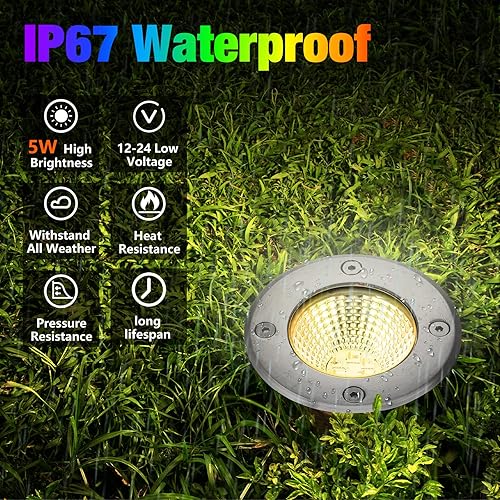 Miniatura 2 de Yahenda 16 juegos de luces de paisaje de bajo voltaje, 5 W, LED blanco cálido, impermeables, para exteriores, con conectores, iluminación de camino