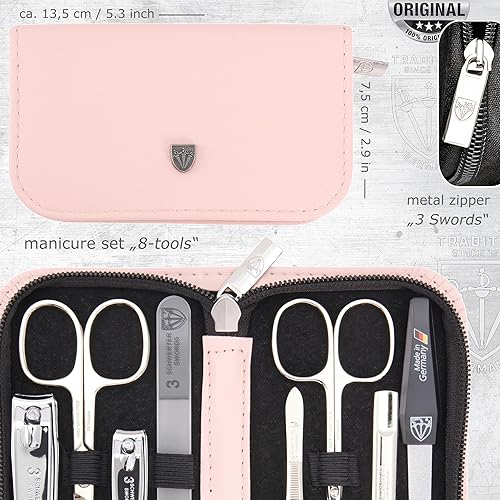 Miniatura 5 de 3 Swords Germany - calidad de marca 8 piezas manicura pedicura kit de aseo conjunto moda cuero caso rosa claro, hecho en Alemania