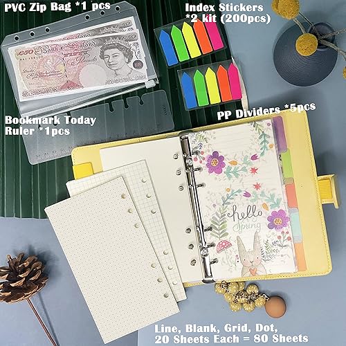 Miniatura 7 de Kit de inserción de planificador A6, plomo de papel para carpeta de 6 anillas, cuaderno de líneas de puntos en blanco para 80 hojas, 160 páginas,