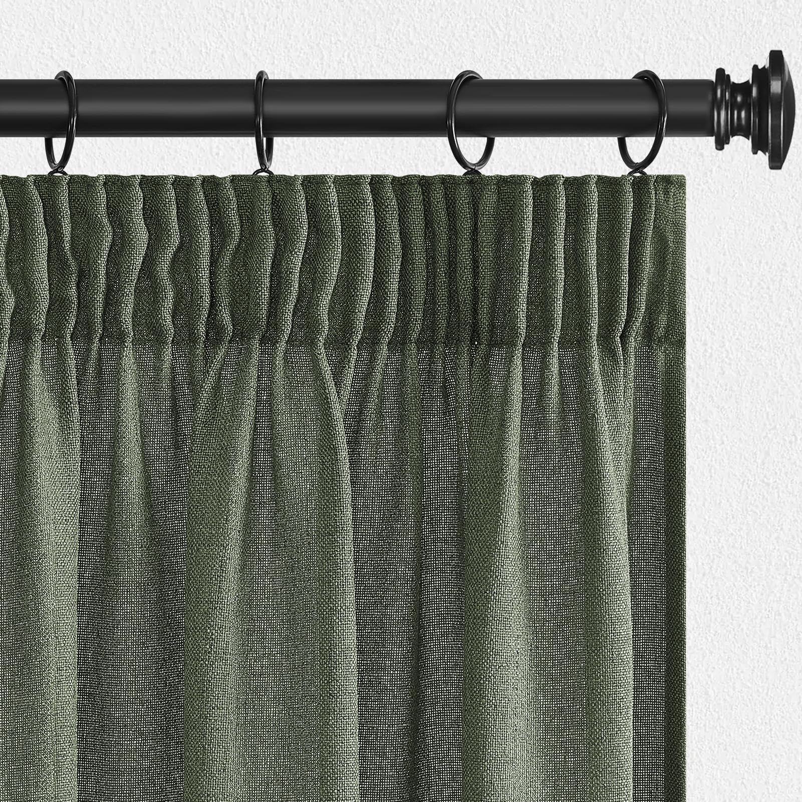 MRTREES Rideau Voilage Lin Naturel Semi-Transparent 140x240 cm pour Fenetre Chambre Adulte Salon Moderne Lot de 2 Panneaux de Rideaux Galon Fronceur Voilages Intérieurs, Vert Olive