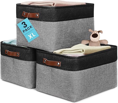 Miniatura 13 de OrganiHaus - Canastas de almacenamiento de tela para estantes y armarios, pequeñas, 12 x 8 pulgadas, organizadoras, para ropa blanca, paquete de 3,