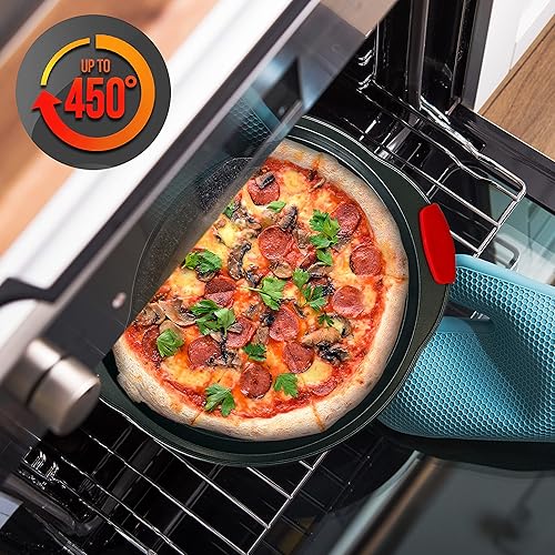 Miniatura 29 de NutriChef NCBPIZ1 Bandeja antiadherente para pizza de 13 pulgadas, bandeja redonda de acero al carbono antiadherente para hornear pizza con agujeros