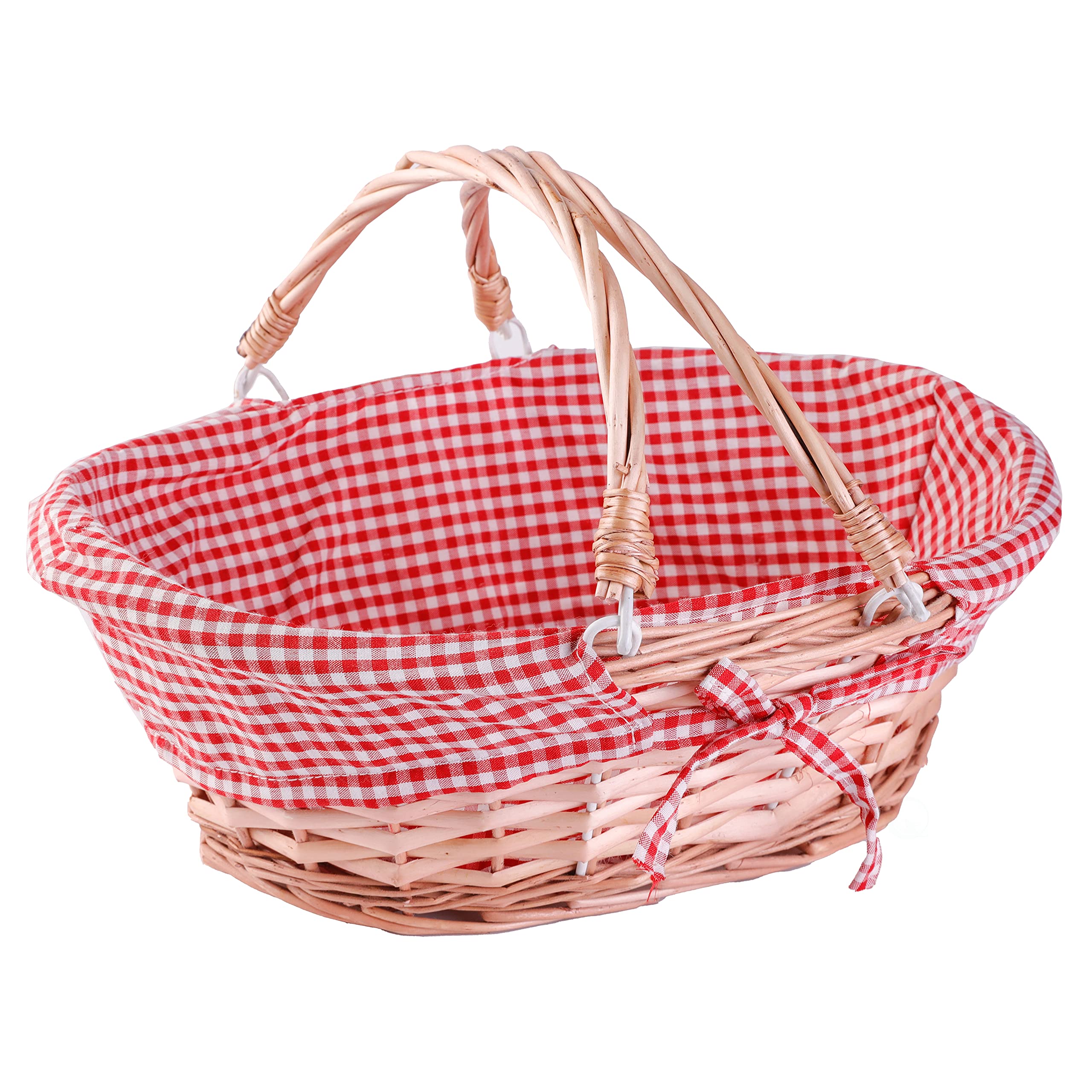 Vintiquewise(TM QI003055R Oval Willow Basket with Double Drop Down Handles (2, Red Gingham)