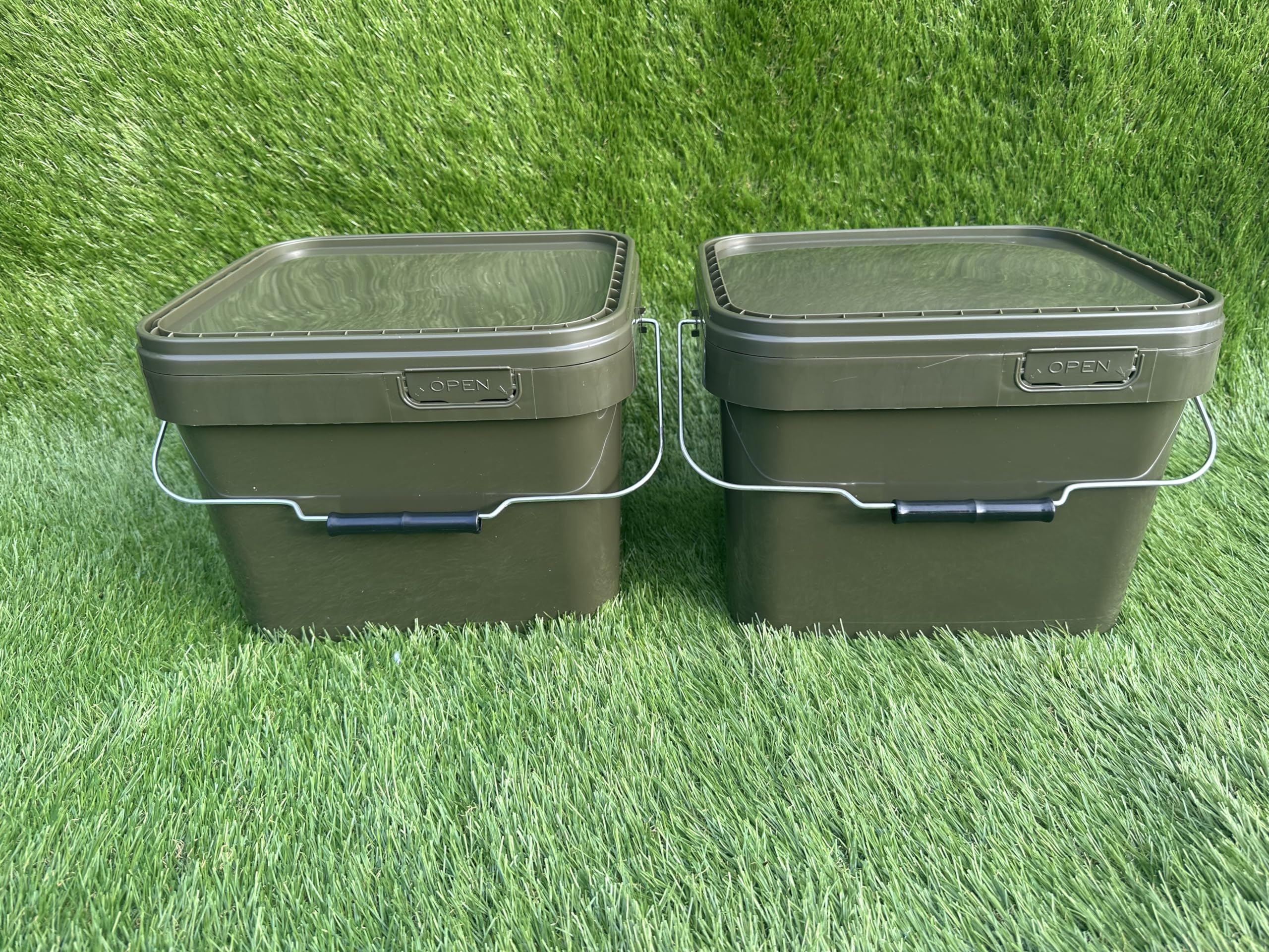 Lidsters Fishing Square Bucket 5L 10L 17L Litre Carp Coarse Fishing Bait Buckets (2 x 10L Buckets)