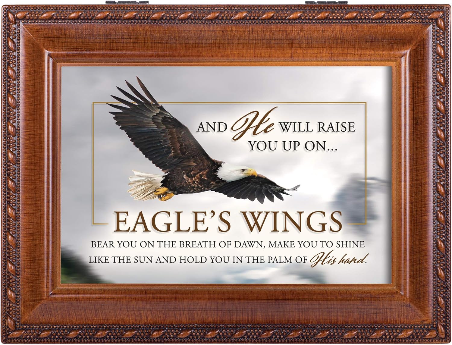 Cottage Garden Raise You Up On Eagles Wings Woodgrain Jewelry Music Box Plays Eagle's Wings