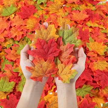 300 Pieces Artificial Fall Maple Leaves Large Artificial Autumn Leaf Leaves Maple Leaf for Auturmn Wedding Halloween Thanksgiving Fall Decoration3.15 Inch 6 Color