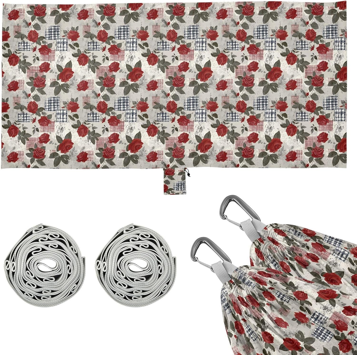 ALAZA Retro Rose Flower Camping Hammocks Single or 2 Person 500 lbs Portable Parachute Travel Hammock w/Tree Straps for Hiking Backpacking Indoor Outdoor