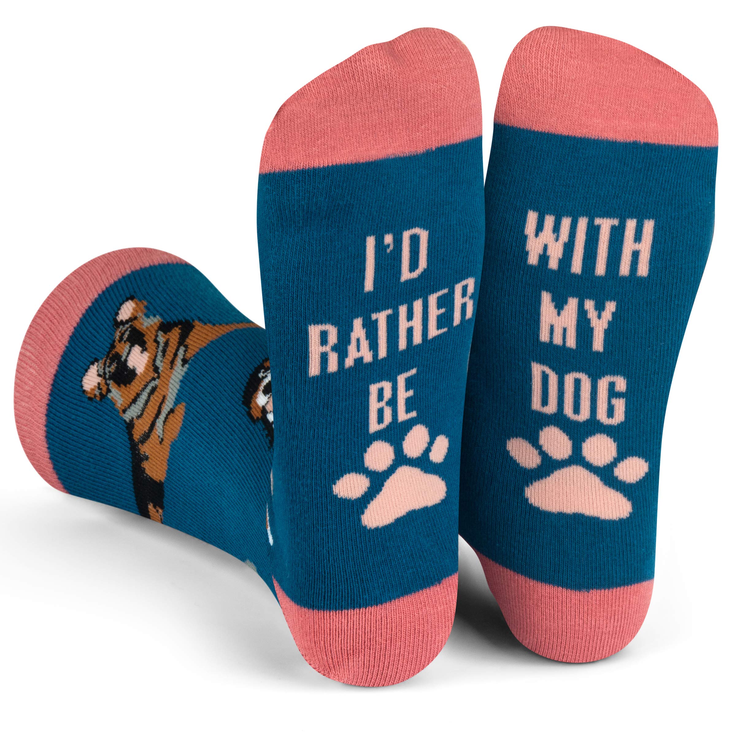 Lavley I’d Rather Be With My Dog Socks - Socks for Dog Lovers and Pet Owners - Gift for Men and Women Who Love Dogs - Fun Blue Novelty Socks for Animal Lovers and Fur Parents - One Size Fits Most