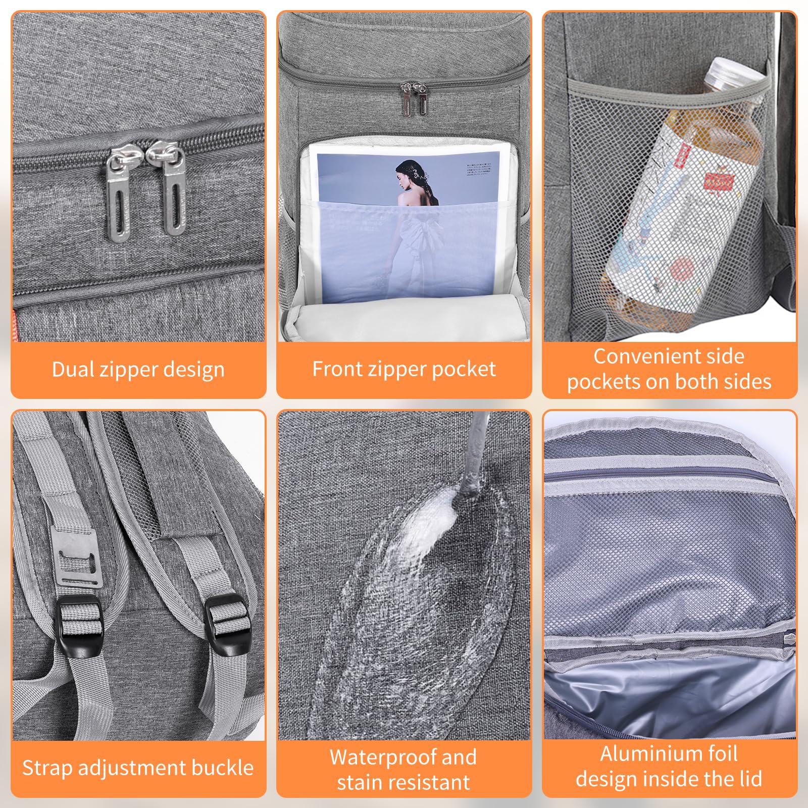 Sac à Dos Isotherme 28 L – Sac Isotherme Extra Large pour Pique-Nique, Sac à Dos étanche, ultraléger, pour Homme et Femme, pour Le Camping, Le Barbecue, la randonnée, Le Pique-Nique, Gris