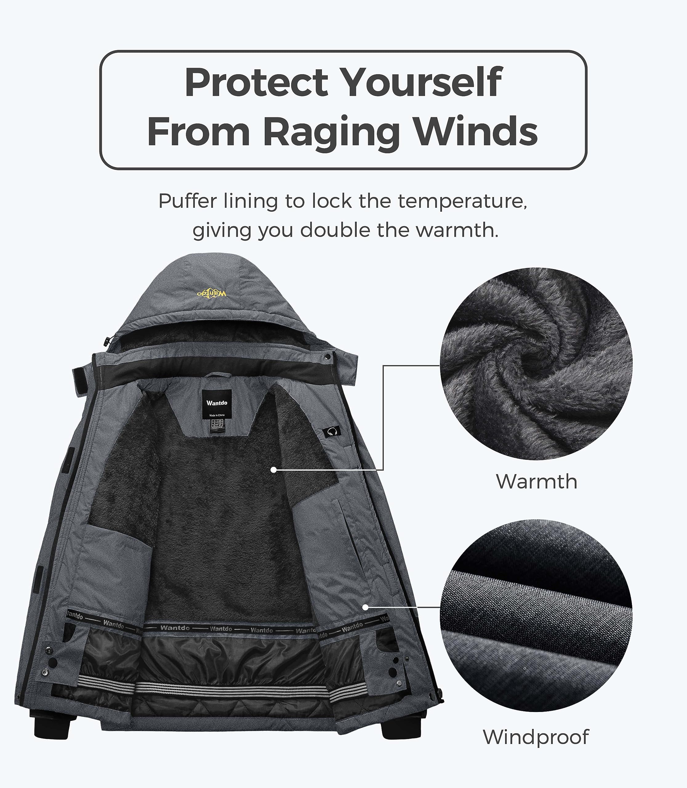 Wantdo Giacca da Sci Montagna Invernale Parka da Neve Caldo con Cappuccio Cappotto da Snowboard Giubbotto da Escursionismo Impermeabile Donna